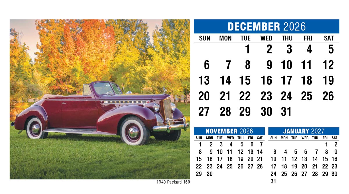 Galleria Classic Cars Promotional Desk Calendar- 2026